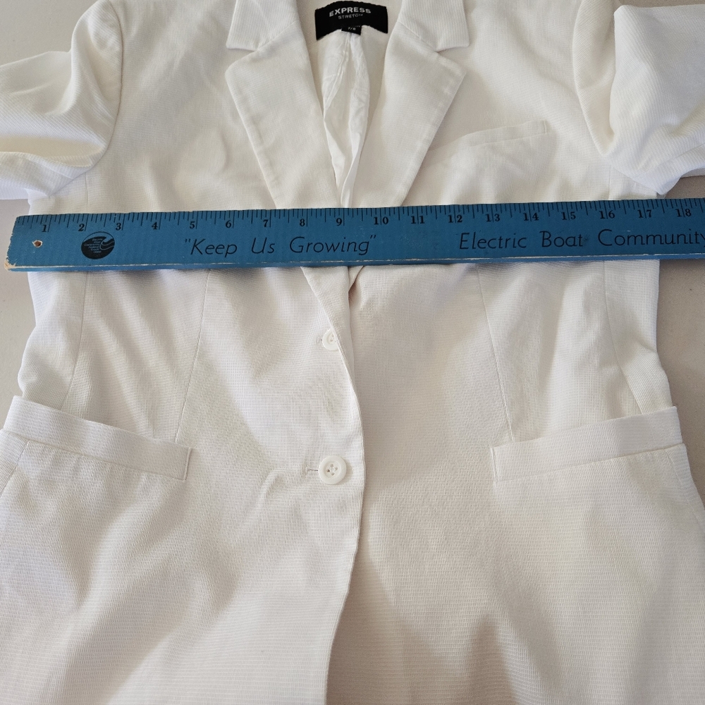 Vintage Express Stretch Blazer Jacket Size 7/8 White Lined 2 Button Pockets - Picture 11 of 16